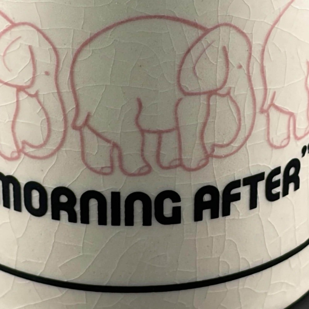 Morning After Mug Pink Elephants Double Handle 1982 Vintage Hangover Coffee Cup - Picture 3 of 7